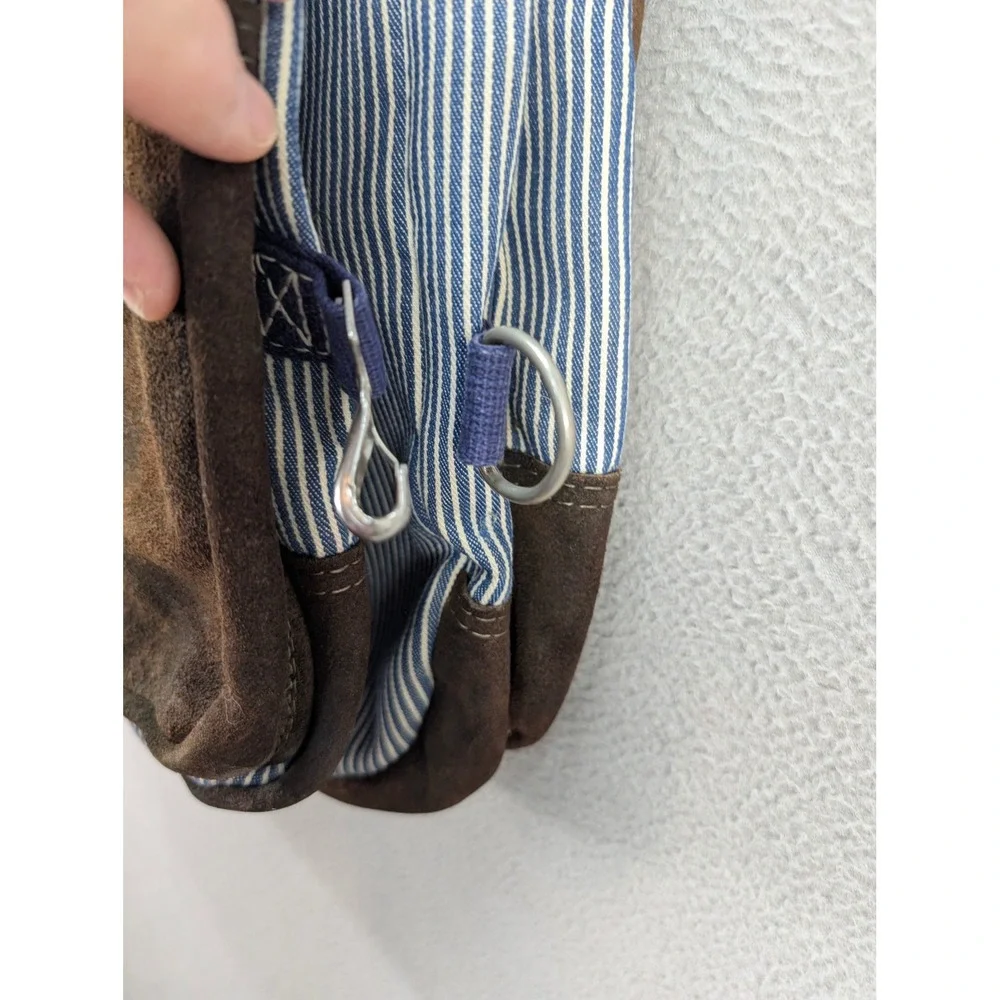 Vintage Hickory Stripe Canvas Suede Garment Travel Luggage Bag Blue White Brown